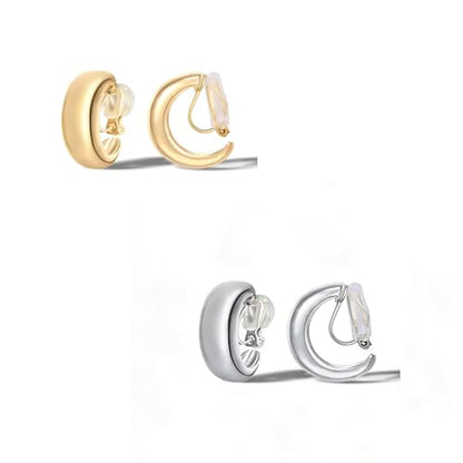 FAN&LOUIS Gold Silver Clip On Hoop Earrings,14K Gold Plated Chunky Gold Small Huggie Hoops Clip-On Earrings for Women│Small Wide Round Hoop Clip On Earrings - style: Gold and Sliver