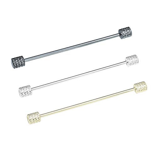 3PCS Men's Classic Brass Shirt Collar Bar Tie Pins Set for Wedding Business with Gift Box - color: Veins Column Head