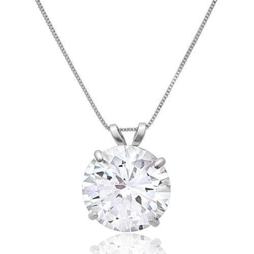 MAX + STONE 14k Gold 8mm Round Solitaire Cubic Zirconia Pendant Necklace for Women with 18 Inch Box Chain - size: 10 MM