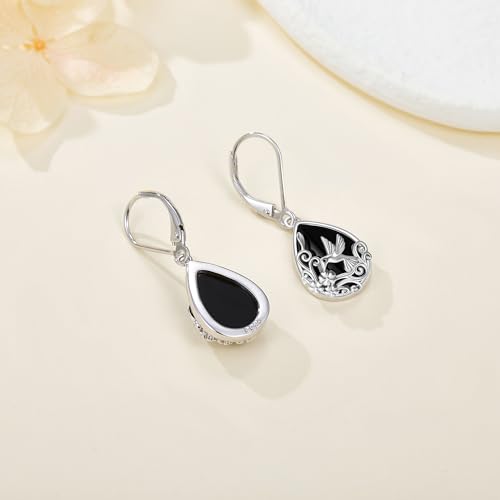 Black Onyx Earrings 925 Sterling Silver Black Onyx Dangle Drop Earrings Filigree Jewelry Gift for Women Girls - style: Hummingbird