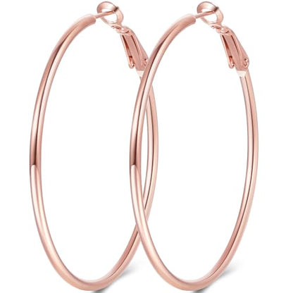 Jewlpire 14K Gold Plated 925 Sterling Sliver Post Hoop Earrings, 2MM Thick Hoop earrings Lightweight Large Hoop Earrings for Women Trendy 20/30/40/50/60/70mm - color: 14K Rose Gold Plated, size: 70mm