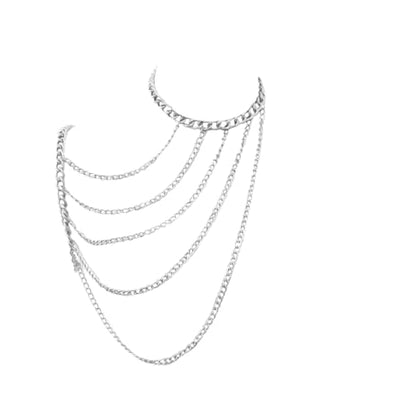 WeeH Shoulder Necklace Chain Body Jewelry Layered Shoulder Jewelry Accessory at Party Beach Summer Holidays Halloween Costume - color: Silver