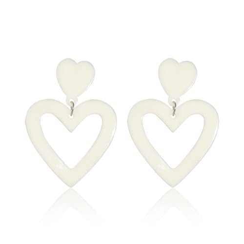 Set Heart Love Couple Colorful Stud Hoop Dangle Earrings 80 90s Retro Earrings Rectangle for Women Jewelry Gifts Geometric Valentine’s Day Neon Bright Fluorescence Costume - color: beige