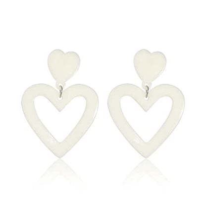 Set Heart Love Couple Colorful Stud Hoop Dangle Earrings 80 90s Retro Earrings Rectangle for Women Jewelry Gifts Geometric Valentine’s Day Neon Bright Fluorescence Costume - color: beige