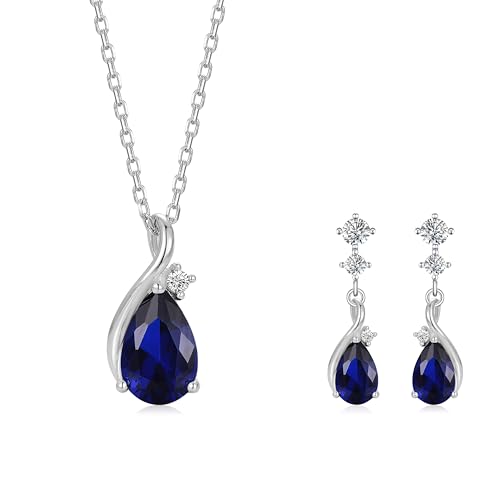 immobird 925 Sterling Silver Infinity Birthstone Jewelry Set Teardrop | Birthstone Necklace and Earring Set, Small Pear-shape Pendant, Drop Earring, Timeless Gift for Her, Daily Wear, Nice Gift Box - color: 09-Sep.