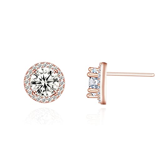 YOQUCOL Bright 8MM,10MM Cubic Zirconia Crystal Stud Earrings Round Pierced Earrings For Women - color: 8MM-Rose Gold-White