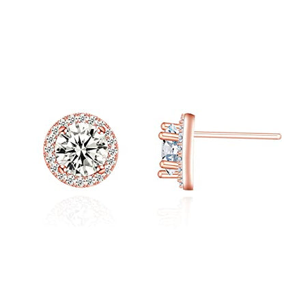 YOQUCOL Bright 8MM,10MM Cubic Zirconia Crystal Stud Earrings Round Pierced Earrings For Women - color: 8MM-Rose Gold-White