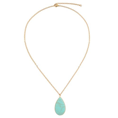 BaubleStar Teardrop Natural Crystal Healing Stone Pendant Necklace | Birthstone Quartz Necklace for Women, Multi-Color Available - color: Turquoise