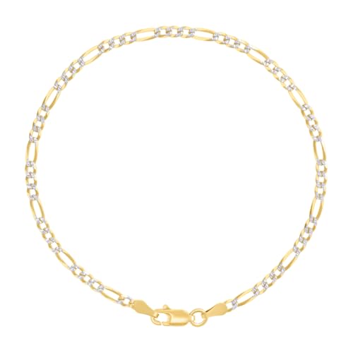 JewelryWeb 925 Sterling Silver Pave Super Flat Figaro Chain Two Tone 2.6mm Anklet Anklet for Women and Men - size: 8 inches