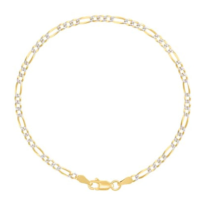 JewelryWeb 925 Sterling Silver Pave Super Flat Figaro Chain Two Tone 2.6mm Anklet Anklet for Women and Men - size: 8 inches