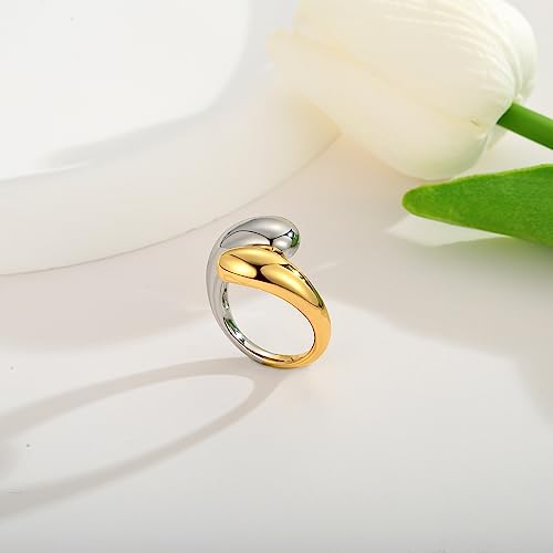 WOWORAMA Chunky Open Rings for Women Gold Silver Adjustable Dome Teardrop Rings Bold Thick Statement Rings Simple Stackable Band Rings - color: Two-Tone Teardrop Ring