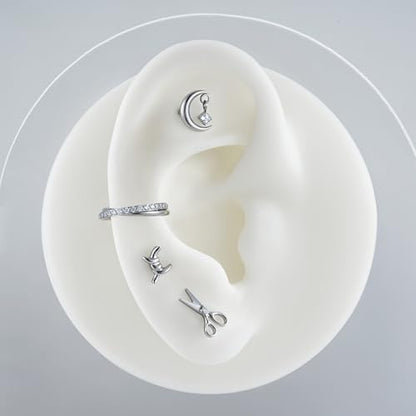 1PC ASTM F136 Titanium Mini Threadless Flat Back Stud 18G 6mm 8mm for Conch Helix Flat Tragus Labret - color: Moon - Tit