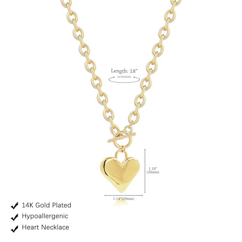 HERIER Cute Heart Necklace Dainty 18k Gold Plated Tiny Heart Pendant Choker Necklaces Small Gold Love Open Heart Chain Necklace for Women Simple Gold Necklace for Women Trendy Jewelry - color: Chunky Heart Necklace-Gold