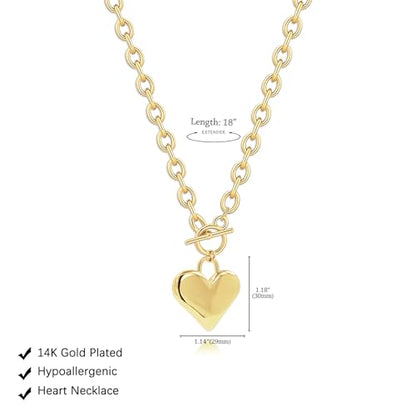 HERIER Cute Heart Necklace Dainty 18k Gold Plated Tiny Heart Pendant Choker Necklaces Small Gold Love Open Heart Chain Necklace for Women Simple Gold Necklace for Women Trendy Jewelry - color: Chunky Heart Necklace-Gold
