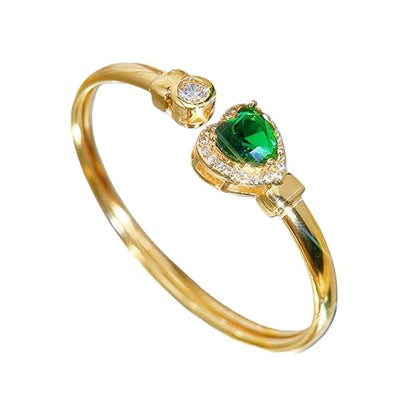 Gold Bracelets For Women, Emerald Sapphire Cuff Bracelet 14k Gold Plated With Simulated Diamond Trendy Open Bangle Gifts For Mom Gifts For Her - color: Green Heart Gold