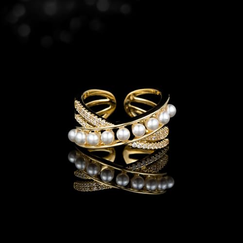 Kokoma Dainty Flower Ring for Women Sparkling Cubic Zirconia Daisy Open Statement Rings Pearl Chic Engagement Promise Ring Wrap Finger Band - color: Cross