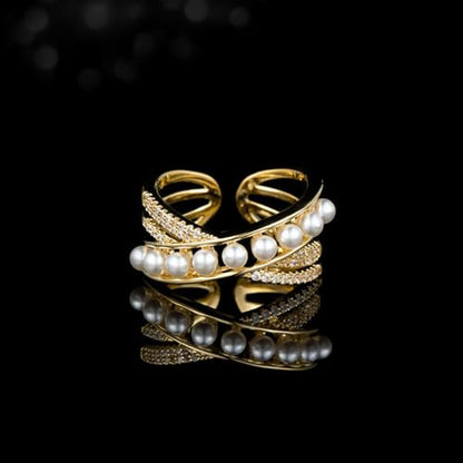 Kokoma Dainty Flower Ring for Women Sparkling Cubic Zirconia Daisy Open Statement Rings Pearl Chic Engagement Promise Ring Wrap Finger Band - color: Cross