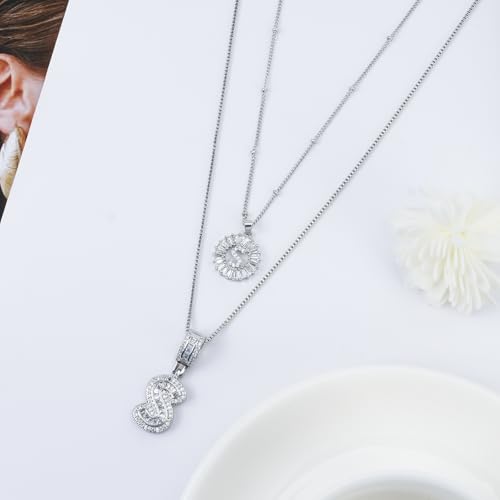 14K Gold Plated Alphabet Necklace Cubic Zirconia Letter Pendant, Personalized Name Jewelry Gift for Women, Customizable A-Z, Birthday/Mothers Day Gifts for Womens - color: White Gold, style: Style-S