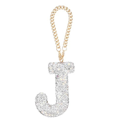MECCANIXITY Bling Car Letter Charm, Initial J Letter Interior Car Rear View Mirror Decoration Hanging Crystal Ornaments for Women Bags Water Cup DIY Craft, Silver - style: Letter J