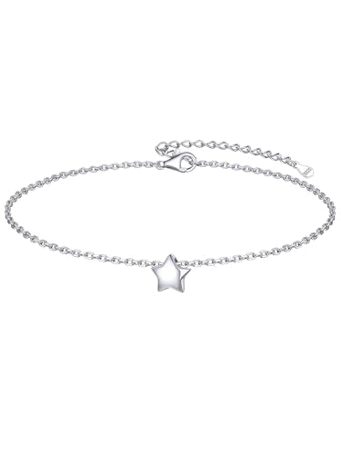 ChicSilver Personalized 925 Sterling Silver Tiny Heart/Moon/Star/Sun/Dot/Triangle Anklets Simple Dainty Foot Jewelry for Women, Silver/Gold Plated/Rose Gold Plated - style: Silver Star