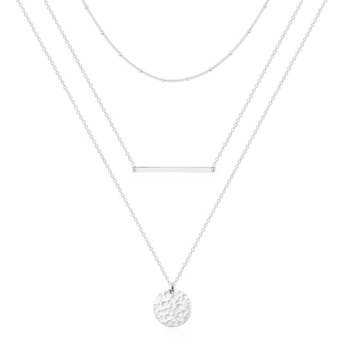 Layered Necklaces for Women - 14K Dainty Gold Plated Layering Chokers Necklaces Set Multilayer Delicate Necklace Trendy Adjustable Long Layered Necklaces for Women - style: 01 White Gold-Plated Bar Necklace