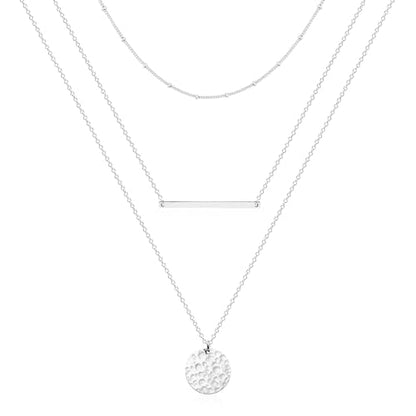 Layered Necklaces for Women - 14K Dainty Gold Plated Layering Chokers Necklaces Set Multilayer Delicate Necklace Trendy Adjustable Long Layered Necklaces for Women - style: 01 White Gold-Plated Bar Necklace