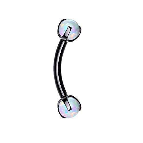 Pierced Owl - 16GA Stainless Steel Internally Threaded Claw Set Synthetic Opals Eyebrow Curved Barbell - style: Black/Opal White