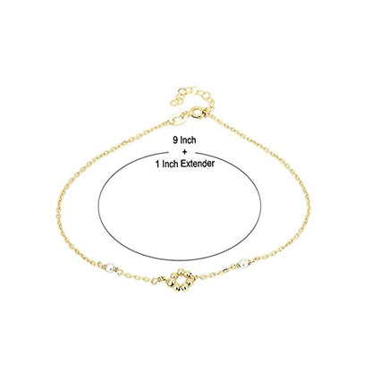 Vanbelle 18K Gold Plated Jewelry - Beaded Round Charm Anklet with White Faux Pearl - Stylish Designer Foot Jewelry - Unique Elegant Beautifully Designed Anklet for Women - 9" long + 1" extender