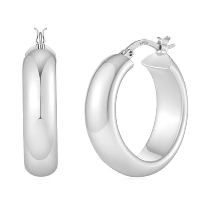 8mm Wide Gold Hoop Earrings for Women Hypoallergenic 925 Sterling Silver post Lightweight Large 14k Chunky Gold Hoop Earrings for Women 20/30/40/50/60mm - color: silver 20mm