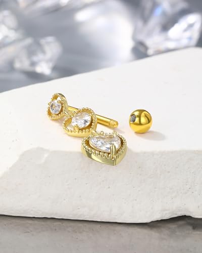 Triple Heart Dangle Belly Button Rings - 14G Reverse Navel Rings Dangly Cute Belly Piercing Jewelry - Stainless Steel - color: Yellow Gold