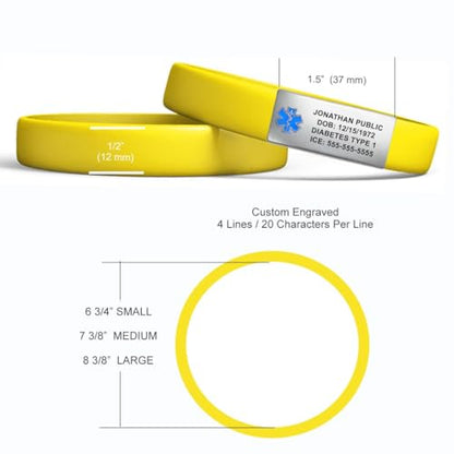 Engraved Medical Alert Bracelet - Small Yellow - color: Canary Yellow, size: 6 3/4" (small)