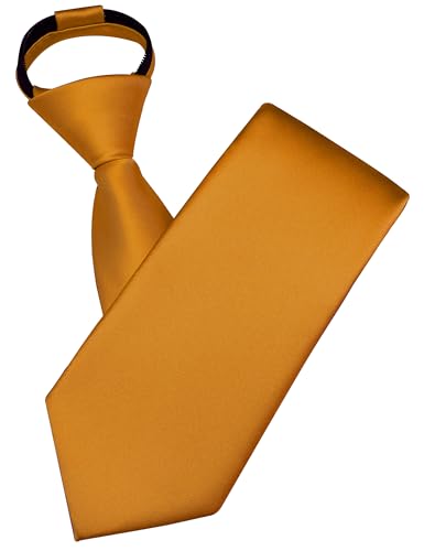 Branduce 3.15"（8cm） Mens Solid Satin Tie Pre-tied Adjustable Zipper Necktie for Business and Wedding - color: Gold