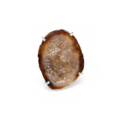 Geode Ring Set with Agate and Quartz Crystals,Stone Sizes 25-30mm - color: Brown, style: 1