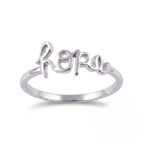 925 Silver Minimalist Religious Typography Band |Stacking Ring for Women | Unisex Cursive Script Faith Ring| Unisex Silver Band - color: Silver, size: 10