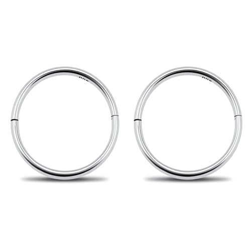 925 Sterling Silver Solid Infinity Sleeper Hinged Hoop Earrings Nose Ring Tragus 18G 8mm 10mm 12mm 14mm Women Men Hypoallergenic Body Jewelry Silver or Gold - style: Silver 14mm