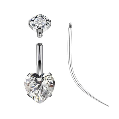 ASTM F136 Titanium Belly Button Rings 14G CZ Heart Belly Navel Rings 10mm Bar Body Piercing Jewelry Navel Ring With 1PCS Curved Piercing Taper - color: Clear CZ