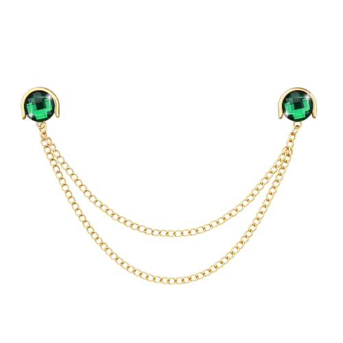 Crystal Rhinestone Brooch Mens Lapel Pins for Shirt Collar Suit Tassel Collar Chains for Shirts Badge Suit Accessories Men Brooch - color: Green