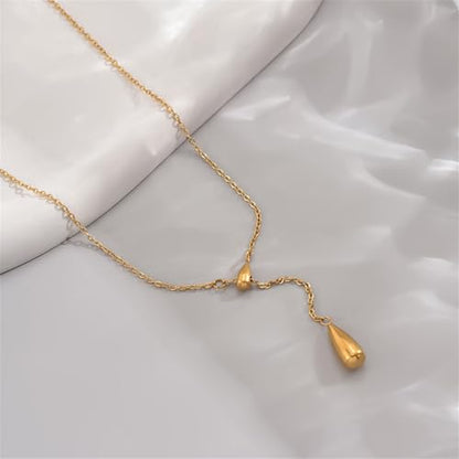 18K Gold Plated Minimalist Drop Y-Shaped Necklace for Women | Simple Lariat Necklace, Minimalist Everyday Jewelry,Y-Shaped Necklace - style: Y Waterdrop-Gold