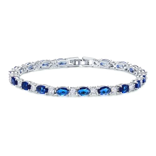 Classic Oval Birthstone Tennis Bracelet for Women - 4 * 6mm Cubic Zirconia Tennis Bracelet Jewelry Birthday Anniversary Wedding Valentine's Day Gift for Her Wife Girlfriend Mom-Size 7.0" - color: 09-Sept-Sapphire Blue