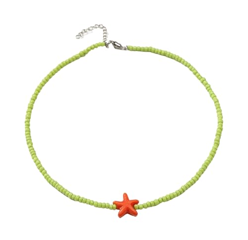 Seed Bead Choker Necklace for Women Bohemian Tiny Beads Choker Colorful Rice Bead Starfish Choker Summer Surfer Beach Necklace Jewelry Gift - color: Light Green