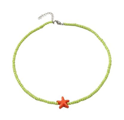 Seed Bead Choker Necklace for Women Bohemian Tiny Beads Choker Colorful Rice Bead Starfish Choker Summer Surfer Beach Necklace Jewelry Gift - color: Light Green