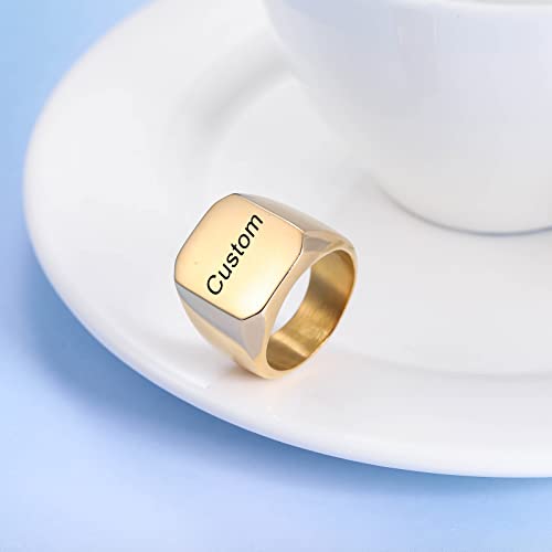 INBLUE Personalized Engraved Initial Monogram Signet Rings for Man Women Stainless Steel Rings Customize Jewelry with Ring Size Adjuster - color: Gold: Text