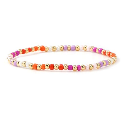 Colorful Gold Plated Stackable Ball Seed Beaded Bracelets Set For Women, Boho Handmade Romantic Stretch Accessories Jewelry, Daily Wear Holiday Party Friendship Gift - color: Rainbow