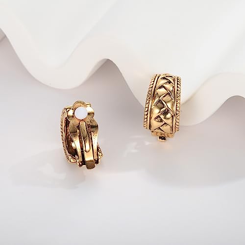 LILIE&WHITE Antique Gold Clip On Hoop Earrings for Women Non Pierced Clip on Earrings with Interwoven Textured Jewelry Gifts - color: EH21291A