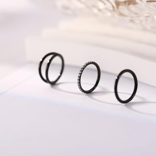 GAGABODY 2 Pcs Nose Rings 22G 20G 18G 16G 14G 12G 10G 8G Surgical Steel Piercing Rings for Nose Septum Cartilage Helix Tragus Conch Rook Daith Lobe from 5mm to 16mm Seamless Hoop Unisex Hinged Earrings - color: Black-Single&Double&CZ Hoop