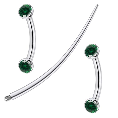 F136 Titanium 16g 6/8/10mm Eyebrow/Rook/Snug/Vertical-Labret/VCH/Snake-Eyes/Anti-Tragus/Christina/Daith/Belly-Button/Bridge/Hood/Surface Curved Barbell Piercing Jewelry for Women Men - color: Green, size: 8 mm (5/16 in)