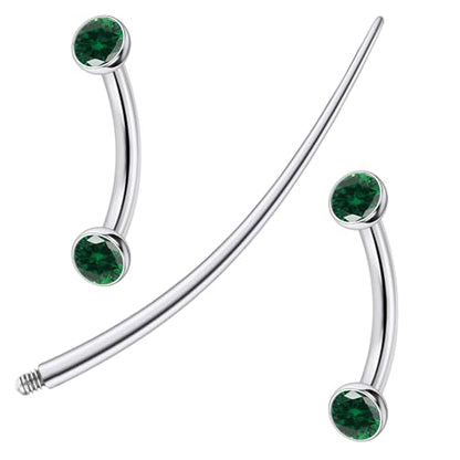 F136 Titanium 16g 6/8/10mm Eyebrow/Rook/Snug/Vertical-Labret/VCH/Snake-Eyes/Anti-Tragus/Christina/Daith/Belly-Button/Bridge/Hood/Surface Curved Barbell Piercing Jewelry for Women Men - color: Green, size: 8 mm (5/16 in)