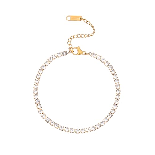 Gold Anklets for Women 18K Gold Plated CZ Ankle Bracelet Dainty Droplet Bar Tennis Ankle Trendy Summer Waterproof Beach Foot Chain Jewelry - color: Tennis-Gold
