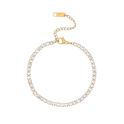 Gold Anklets for Women 18K Gold Plated CZ Ankle Bracelet Dainty Droplet Bar Tennis Ankle Trendy Summer Waterproof Beach Foot Chain Jewelry - color: Tennis-Gold