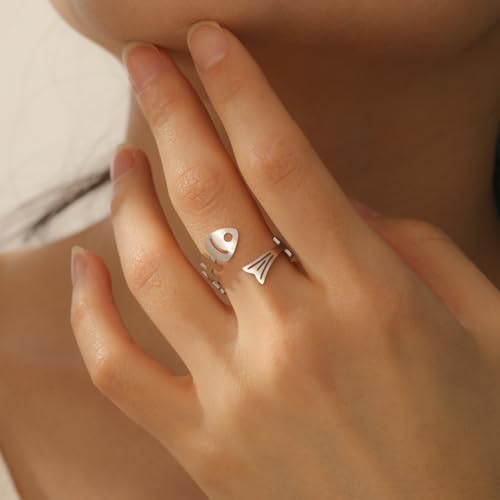 Funny Fishbone Ring, Stainless Steel Adjustable Open Rings for Women Trendy, Special Christmas Gift for Friend Lover Daughter - color: Silver